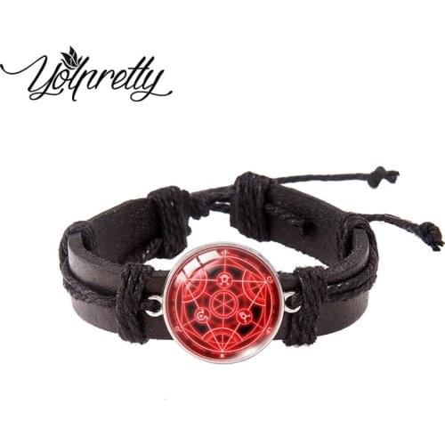 Fullmetal Alchemist Lace-up Leather Bracelet Glass Cabochon Charm Pendants Jewelry for men