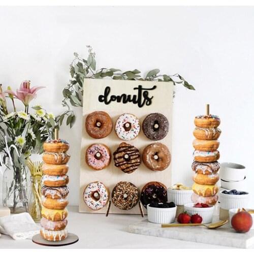 Wooden Donuts Wall Display Stand Holder Candy Sweets Doughnut Rack For Party Doughnut Stand Cake Store Supplies Ornaments