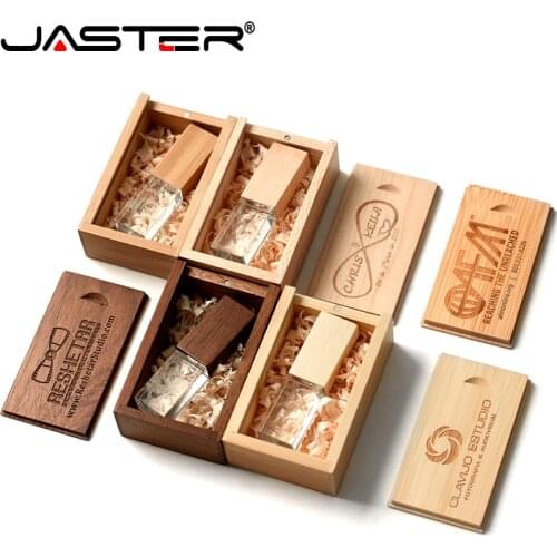JASTER Kristal Houten Usb Flash Pen Drive U Disk Memory Stick Pendrive 4 Gb 8 Gb 16 Gb 32 gb 64 Gb Huwelijkscadeau Thumb Drive