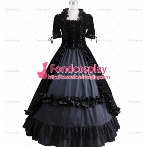Gothic Lolita Punk Medieval Gown Black Velvet Ball Long Evening Dress Jacket Tailor-made[CK1384]