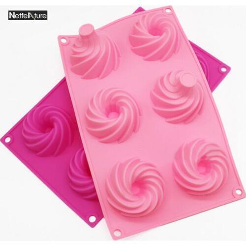 6Hole Spiral Pattern Cake Bread Biscuit Baking Pan Chiffon Savarin Cake Silicone Mold Brownie Dessert Cake Decoration DIY Tools