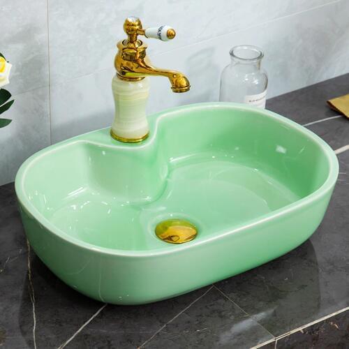 Green China Artistic Porcelain Handmade Porcelain Lavabo Bathroom Vessel Sinks ceramic wash basin porcelain wash basin oval
