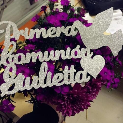 Spanish Personalized custom name 1st first holy communion cake topper dove baptism christening confirmation decoration decor