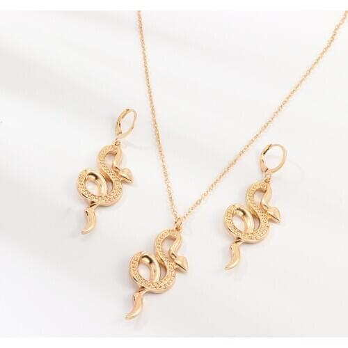 Personality Gold Plated Snake Dangle Earrings Necklace Jewelry Set Gothic Style Steampunk Cool Women Jewelry Accessories Gifts