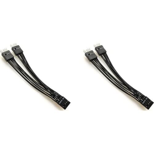 Motherboard HD Audio Extension Cable 9Pin 1 Female to 2 Male Y Splitter Cable Black for PC DIY 10cm, 2 Pack
