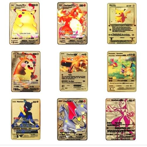 Pokemon Cards Gold Metal Vmax Energy Card Charizard Pikachu Rare Collection Battle Trainer Card Child Toys