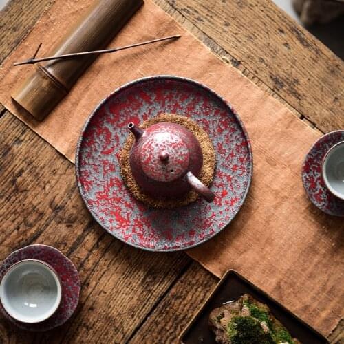 Stoneware Pot Tray Tea Tray Bamboo Tea Tray Fruit Tray Kung Fu Tea Utensils Tea Pot Base Tureen Saucer Ceramic Tray Tea Table