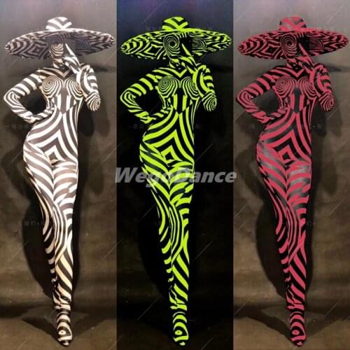 New Sexy Woman Bar Ds Jumpsuit Costumes Club DJ Singer Party Shows Black White Zebra 3d Print Clothing