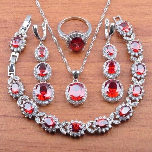 Natural Austrian Crystal Silver Color Jewelry Set For Women Earrings Necklace Pendant Rings Bracelet Set JS0312