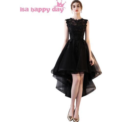 Isa happy day fancy black short modest bridesmaid tulle bridemaids dress formal elegant 2020 dresses high low for guests H4225