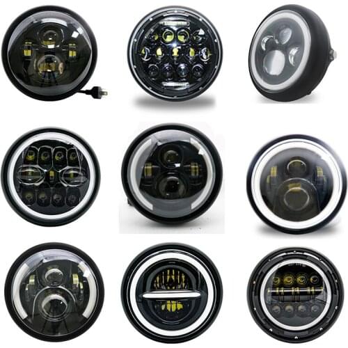 7.5" Round Headlamp With White/ Amber Halo Ring For Cafer Racer Honda Suzuki BMW 7.5 Inch Projector LED Motorcycle Headlight