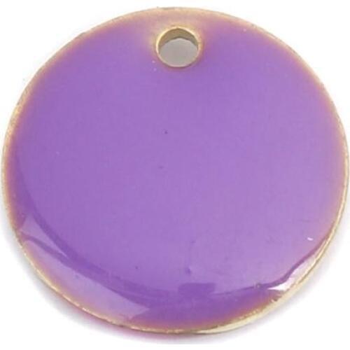 Doreen Box Fashion Doublue-Side Copper Enamelled Sequins Charms Gold Color Metal Round Pendants DIY Jewelry 12mm Dia., 10 PCs