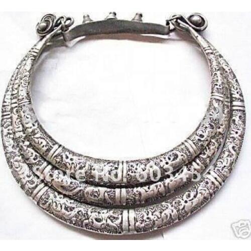 Hot sell new - free shipping Tribal Exotic Chinese Handmade Excelente collar de plata 3row Tibet Silver Miao silver necklace