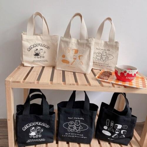 Cute Lunch Bag Canvas Lunch Box Picnic Tote Cotton Cloth Small Handbag Pouch Dinner Container Food Storage Bags For Ladies