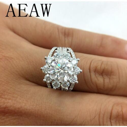 Moissanites Engagement Ring 7mm 3CTW Df Color Lab Diamond Accent 14k White Gold Wedding Rings For Women