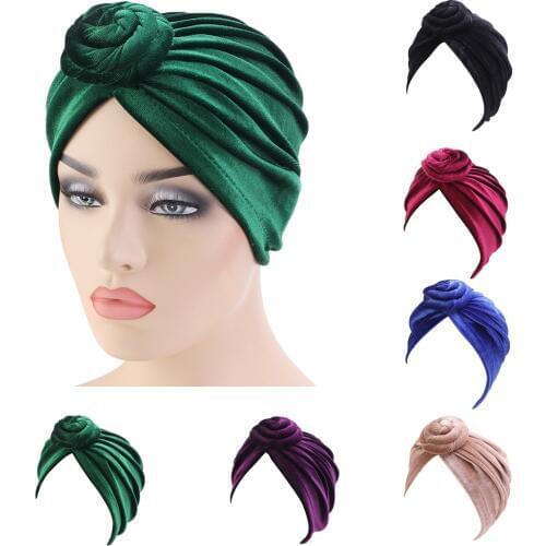 Muslim Women Chemo Cap Knot Turban Scarf Hat Wrap Hijab Beanie Cancer Head Cover Bonnet Chemo Cancer Hat Pleated Islamic Turban