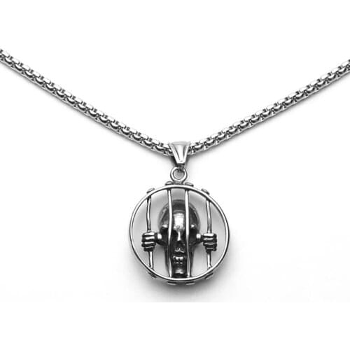 Stainless Steel Men Punk Rock Skull Prison Pendant Necklace Jewelry Gift with Chain For Men