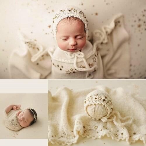 Wrapping Baby Photography Handmade Knitting Hat Newborn Photography Props Star Backdrop Photography Blacket