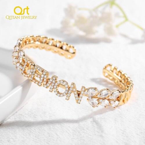 Personalized Name Bracelet With Diamond Customized Letter Bracelets Crystal Jewelry Zircon Bangle For Girlfriend Best Gift