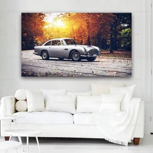 Retro classic supercar martin DB5 beautiful luxury sports car living room decor home wall art decor wood frame fabric posters