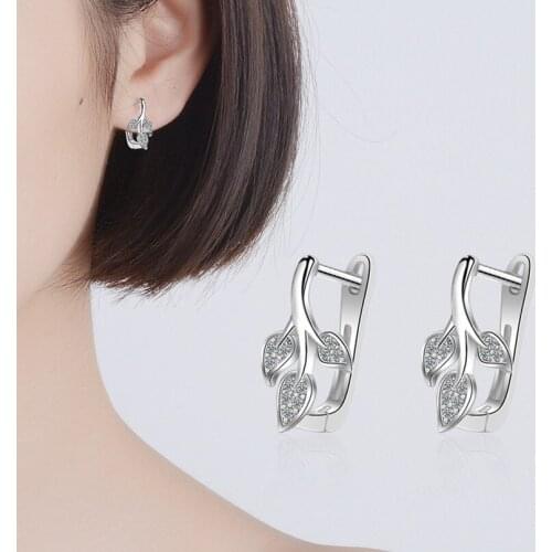 Everoyal Trendy Zircon Leaf Hoop Earrings For Women Jewelry Fashion 925 Sterling Silver Earrings Girls Accessories Female Gift