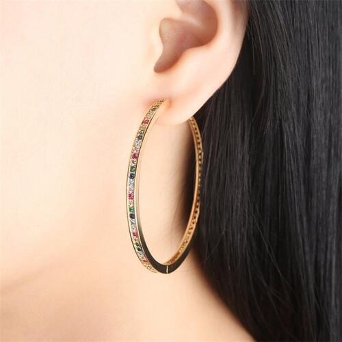 New Gold Black Copper Colorful Little AAA Cubic Zirconia Big Round Earrings Fashion Hoop Earrings For Women Fashion jewelry