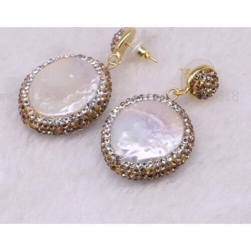 5 pairs Natural pearl dangle earrings drop earrings golden color crystal druzy drop earrings Gems jewelry 3318