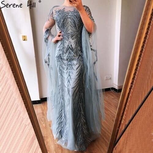 Grey Mermaid Luxury Evening Dresses Gowns Long 2020 Long Sleeves Beading Elegant For Women Party Night BLA70576 Serene Hill