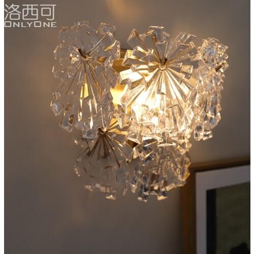 Ice flower glass wall lamp American retro medieval style post modern light luxury living room bedroom bedside wall lamp