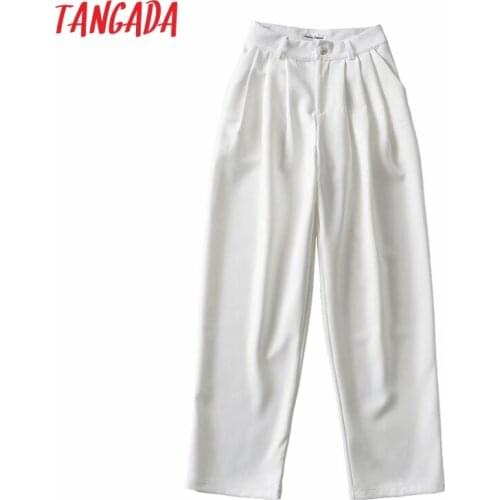 Tangada 2021 Fashion Women Casual Long Suit Pants Trouserspockets Buttons Lady Pants Pantalon 2T3