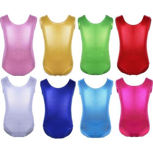 TiaoBug Girls Sleeveless Shiny Solid Color Ballet Dance Leotard Professional Gymnastics Leotard Sports Bodysuit Kids Dance Wear
