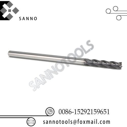 Tungsten steel cnc milling cutter 4 flutes hrc 55 degree flattened end mill with long shank length 100mm 150mm for steel metal