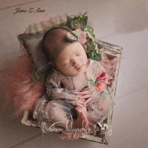 Mori fairy dress newborn embroidery lace suit clothes headdress baby photo shooting props idyllic style