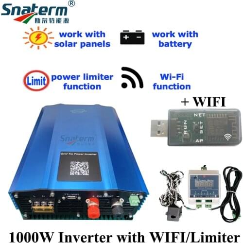 WI-FI MPPT Solar Grid Tie Inverter 1000W DC 24V 36V 48V 96V to AC110V AC220V with Limiter Sensor PV/ Battery Discharge Inverter