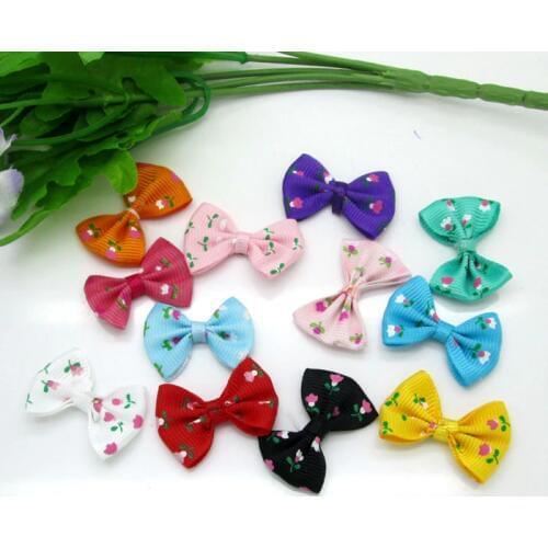 50pcs Mixed Baby Satin Ribbon Flower Bowknot Hair Clips Applique DIY Craft Wedding Bow Tie Scrapbooking Decoration