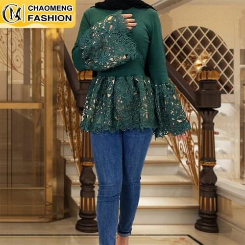 Abaya Dubai Turkey Arabic Lace Splicing High Quality Top Mujer Islam Clothing Muslim For Women Casual Blouse Oman Defacto Femme