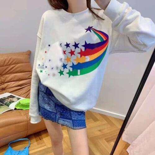 Rainbow Print Sweatshirt Oversize Tie Dye Womens Hoodie 2021 Harajuku Aesthetic Long Sleeve Sport Top for Girl Slim Edgy Trend