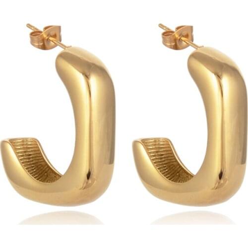 2021 Summer Vintage Tarnish Free Stainless Steel 18K Gold Plated Minimalist Bold Chunky Geometric Square Hoop Earring For Women