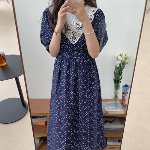 Alien Kitty 2021 Summer New Brief Chic Solid Long Dresses Backles Office Lady Skirts Sweet Fashion Puff Sleeve Party Lace