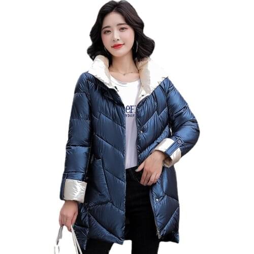 Winter Jacket 2021 New Womens Parkas Long Coat Thick Glossy Down Cotton Jacket Female Casual Warm Cotton Padded Parka Outwear