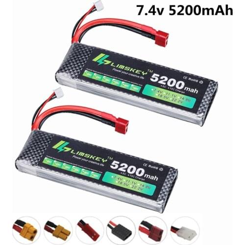 2pcs 2s 7.4v 5200mah 30c Lipo Battery For rc helicopter car boat quadcopter parts 7.4v Li-Polymer battey xt60/T/JST Plug
