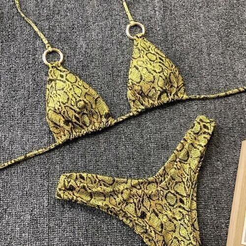2019 Sexy snakeskin bikini Push up swimsuit female bathers Micro bikini Triangle swimwear women Halter new bathing suit S-L