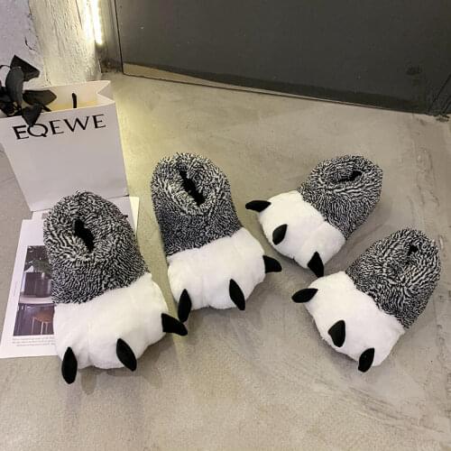 2021 Winter Warm Soft Indoor Floor Slippers Women Men Shoes Paw Funny Animal Christmas Monster Dinosaur Claw Plush Home