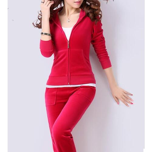 Velvet Tracksuits 2 Piece Set Women Suit Long Sleeve Solid Color Hoodie + Elastic Waist Pant Slim Sporting Suits Hot Sale S79001
