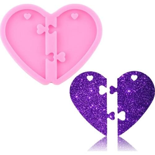 Shiny Glossy Split Heart Silicone Mold Epoxy Resin Keychain Molds Polymer Clay DIY Jewelry Making Necklace Keychains Mould