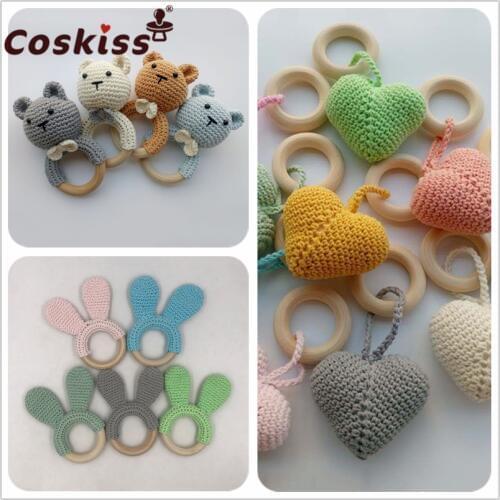 Coskiss 1pc Baby Teether Safe Wooden Toys Mobile Pram Crib Ring DIY Crochet Rattle Soother Bracelet Teether Set Baby Product