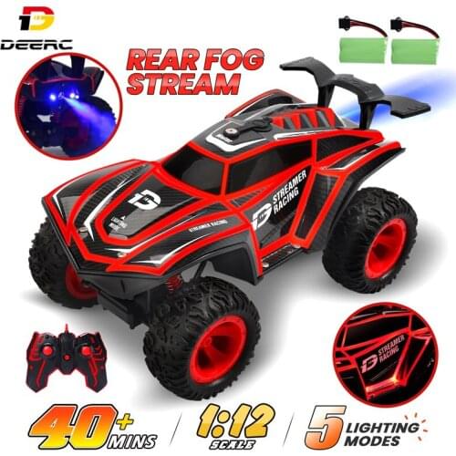 DEERC 1:12 RC Car 2.4G 4WD Off Road Rock Crawler 5 Led Mode Spray Water Mist Remote Control Monster Truck Toy Gift For Boy Adult