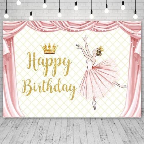 Avezano Backdrop Birthday Party Ballerina Princess Crown Pink Girl Photography Background Photo Studio Photozone Photocall Decor