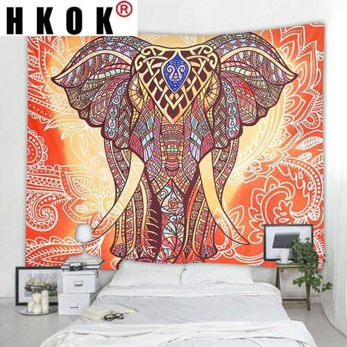 HKOK Elephant Tapestry Wall Rugs Wall Hanging Covering Fabric Mural Background Cloth Towel Beach Blanket Living Home Decor