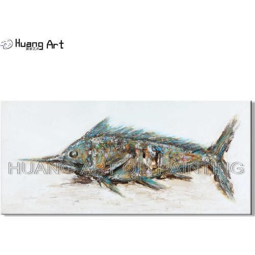 Superb Artist Handmade High Quality Animal Narrow Fish Oil Painting on Canvas Modern Stand Oil Painting for Kitchen Decoration